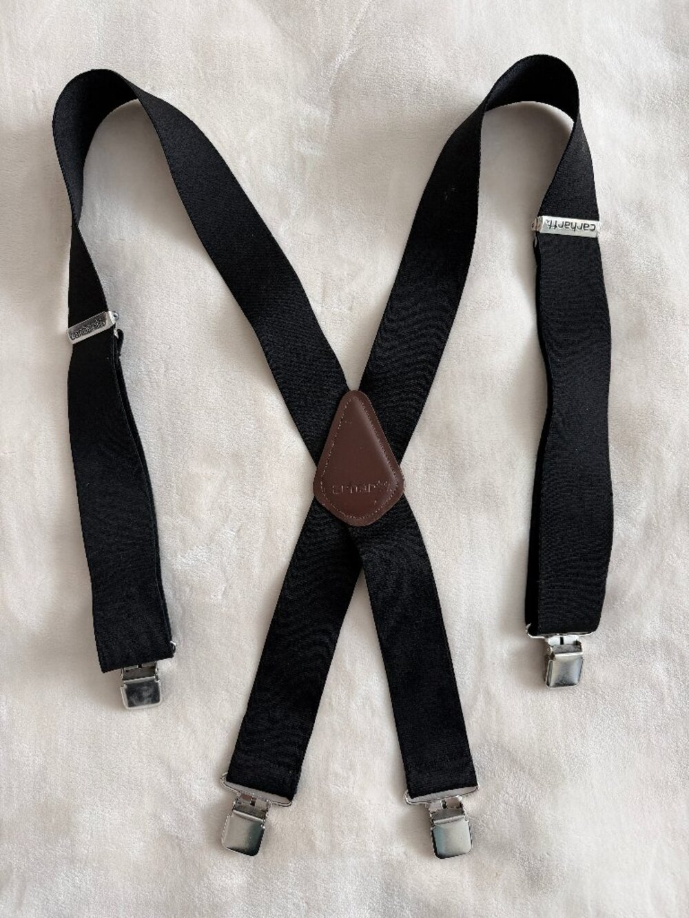 Carhartt Mens Black Utility Suspenders Heavy Duty 2" Workwear Leather X Back
